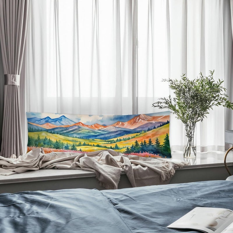 Exqcom Store Maximalist Mountain Floral Body Pillow Covers 20x54, Mountain Home Decor, Colorful Abstract Nature Scenic Wildflower Long Body Pillow Case Cover with Hidden Zipper for Women Men Adults - Image 5